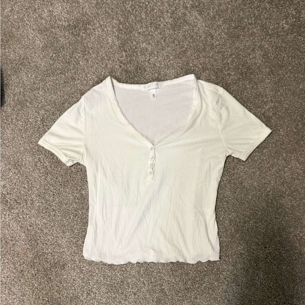 Garage White Ribbed Short Sleeve Top